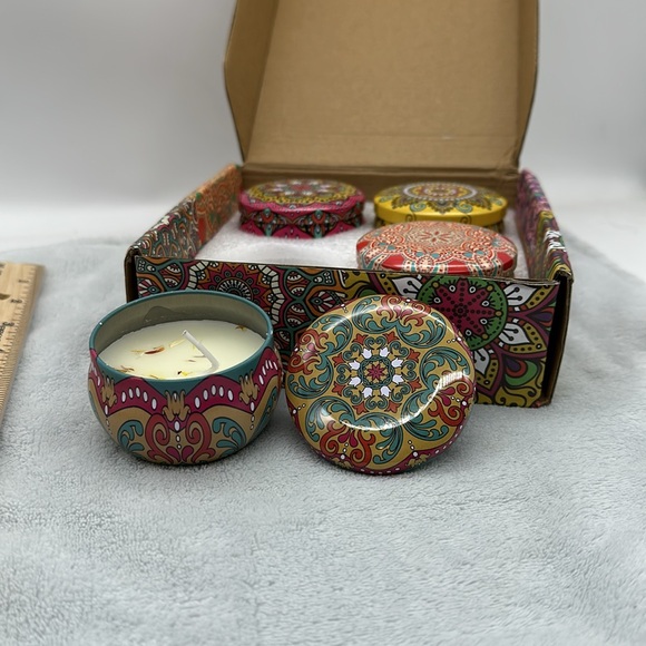 Candle 4 piece Scented Tin Set, Dried Flower Scented Set/Soy Wax 2.4oz - Picture 3 of 6